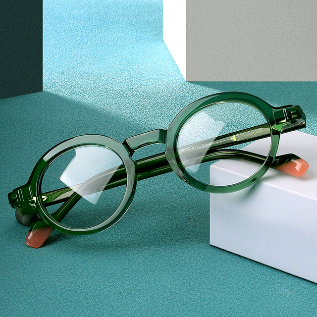 Acetate Handmade Classic Oval Retro Glasses Frames Two-Tone Lightweight Travel-Friendly Full Rim Reading