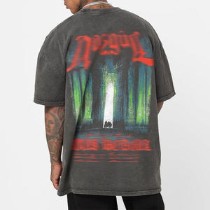 عينة مجانية: تي شيرت رجالي عالي الجودة من القطن 100% بتصميم شعار مخصص، غسيل، مقاس كبير بأكتاف منسدلة - Product Image 2