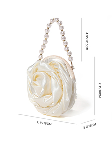 Sac à main de luxe rétro en satin et perles, style camélia et rose, pour soirée, fête ou mariage, avec chaîne et fermeture éclair, haute qualité - Product Image 3
