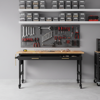 Table de travail ergonomique réglable en hauteur, plateau en bois de caoutchouc, établi avec roulettes, options de rangement pour la maison, le bureau, l'atelier, le garage, JIAMEI BSCI