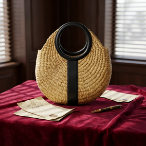 Straw Woven Embroidery Tote <b>Bag</b> with Black Handle Bohemian Style Open Top All Season Summer <b>Beach</b> <b>Bag</b> <b>for</b> Women - Product Image 3