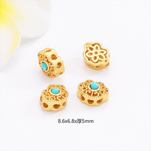 Gold Plated Imitation Turquoise Spacer <b>Beads</b> Flower Shape <b>Blue</b> Loose <b>Beads</b> For DIY Jewelry Making Bracelets Necklaces - Product Image 4