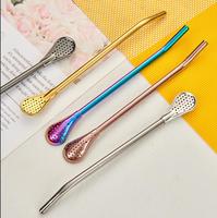 Coloré 304 En Acier Inoxydable Thé Pailles À Boire Cuillère Yerba Mate Filtre À Thé Réutilisable Bombilla Gourde Thé Outils Bar Accessoires