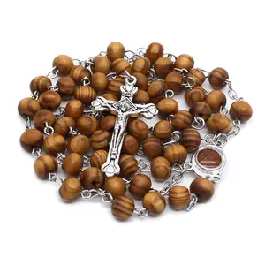 Collana lunga preghiera rosario cattolico in legno della croce della vergine maria