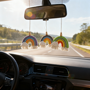 Adorno Colgante de Cuentas de Madera Tejidas a Mano, Estilo Boho, Arcoíris, Macramé <span class=keywords><strong>para</strong></span> Coche, Decoración del Hogar - Product Image 3