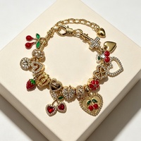 Kristal & strass legering rode kersen unisex cadeau lichte luxe frisse sieraden bedels armband voor cadeau