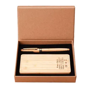 holiday Cheap Premium Gift Sets Custom Corporate Promotional Gifts Item With Logo bamboo power bank and pen gift set