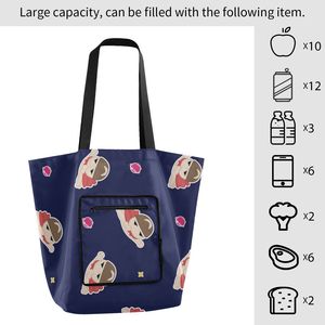 Custom Logo Polyester Folding Tote Shopping <b>Bag</b> with Inner Zipper Pocket — Reusable, <b>Foldable</b>, Large Capacity Shoulder Handbag - Product Image 4