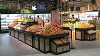Klantspecifieke kleurstabiele supermarkt fruit- en groentepoedercoating metalen kantoorartikelenwinkel boetiek apotheek gondola schap