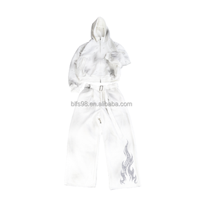 Men's Hooded Sweatshirt <b>Set</b> Printed French Terry Street Style Autumn Wear White with Silver Pattern - Product Image 2