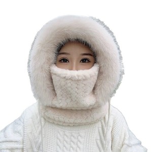 Masque d'écharpe de cou en peluche coupe-vent tout-en-un pour femmes automne hiver cyclisme <span class=keywords><strong>cagoule</strong></span> avec protection des oreilles chaude caractéristique respirante - Product Image 1