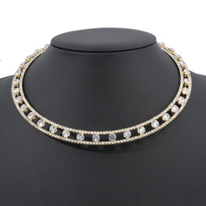 Novedad Transfronteriza: Collar de Zirconia de 2 Hileras con Alambre de Acero Elástico, Diseño Abierto, Tendencia Exagerada, Collar de Diamantes de Imitación al por Mayor - Product Image 1