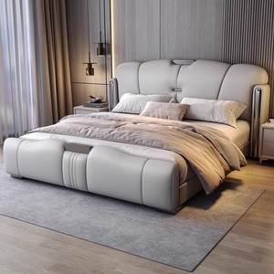 모던 미니멀리스트 원목 프레임 이탈리아 스타일 라이트 럭셔리 1.8m/2m 킹/퀸 사이즈 수납형 침대 - Product Image 3