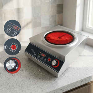 Table de cuisson à induction commerciale haute puissance en acier inoxydable avec panneau en verre titane/microcristallin, 13 réglages de puissance, 5000W - Product Image 3