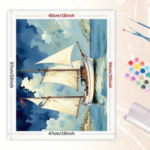 Kit de peinture par numéros de paysage marin pour adultes-Navires jumeaux DIY naviguant <span class=keywords><strong>seul</strong></span> sur la <span class=keywords><strong>mer</strong></span> 16x20 pouces, cadeaux d'art sans cadre - Product Image 2