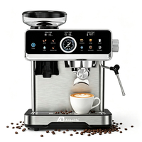 Máquina de Café Espresso Semi-Automática Profesional Anbo, Molinillo Ajustable, Presión de 15/20 Bares, Carcasa de Acero Inoxidable, Uso en Hoteles