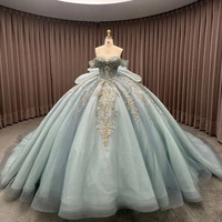Robes de bal Quinceanera LY-QD0033 pour filles de 15 ans, robe de fête, haut corset, strass, paillettes, dentelle, jupe de princesse, épaules dénudées