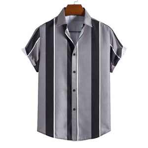 Chemise décontractée personnalisée pour homme, collection été 2026, à rayures, col à revers, manches courtes, 100 % coton pur, simple boutonnage - Product Image 5