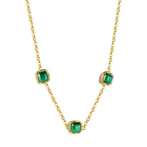 Collar de Acero Inoxidable con Colgante Cuadrado de Ópalo, Accesorios con Piedras Preciosas para Mujer - Product Image 1