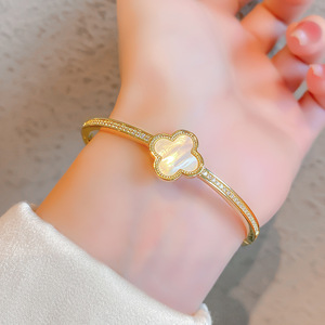 Four Leaf Clover Shell <b>Bracelet</b> Gold And Silver Micro Set Zircon 18K Gold Plated <b>Copper</b> Women's Jewelry Party Fashion Charm - Product Image 2