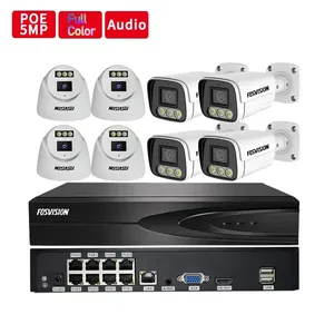 Fosvision 8ch POE NVR KIT 5MP warna vu kamera IP, warna penuh pintar dengan Audio Kamera CCTV sistem pengawasan keamanan rumah