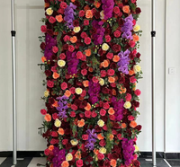 Mur de fleurs en soie enroulable QSBD pour toile de fond de mariage, mur de roses rose vif avec orchidées au toucher réel