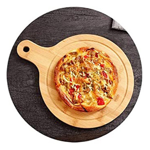 Tabla redonda de madera para pizza con asa para servir y cortar alimentos - Product Image 1