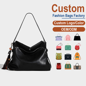 Bolso Tote Negro de Diseño Personalizado al por Mayor, Bolso de Hombro de Cuero para Mujer con Borla de Cuentas - Product Image 1