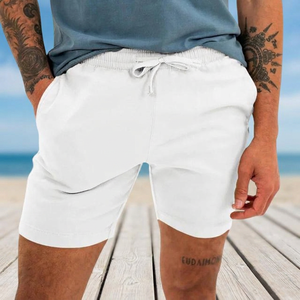 Shorts Bermuda en Lin Tissé Décontractés pour Hommes Grande Taille Blanc 4 Poches Taille Élastique Anti-Plis Respirant pour l'Été - Product Image 2