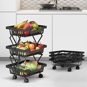 Estante plegable estirable para almacenamiento de frutas y verduras, organizador de cocina de almacenamiento giratorio móvil de Metal multinivel para suelo - Product Image 1