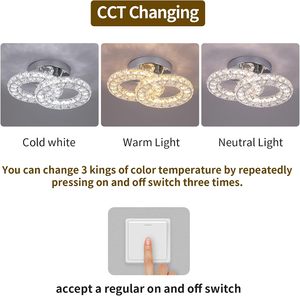 18W 2 Nhẫn Hiện Đại Flush Núi Dẫn Ánh Sáng Trần 3-Màu Sắc Có thể Thay Đổi Cho Phòng Ngủ Phòng Khách Hành Lang Loft Căn Hộ Hành Lang - Product Image 3