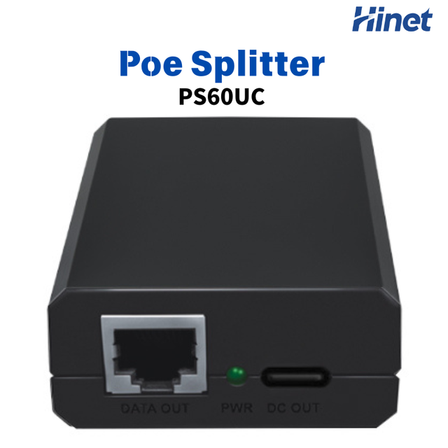 Hinet 50W Gigabit PoE Splitter IEEE802.3bt PoE USB Type-C Adapter 10/100/1000Mbps Ethernet Power Converter 6kV Surge Protection