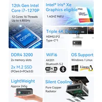 Mini PC de bureau Intel Core I7 1270P I9 12900HK Wifi6 BT RJ45 LAN WOL HD Type-C Affichage 4k Win11 Linux Minipc Ordinateur de jeu Gamer