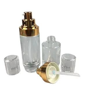 OEM定制化妆品包装30毫升50毫升80毫升可再装护肤品玻璃乳液血清瓶，带光泽金泵