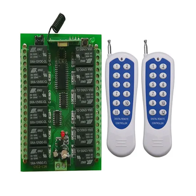 DC 12V 24V 12 Channels 12CH RF Wireless Remote Control Switch Remote Control System receiver transmitter 12CH Relay 315/433 MHz