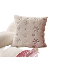 Housse de coussin et taie d'oreiller décorative de Noël en peluche carrée avec broderie de flocons de neige et de paillettes dorées