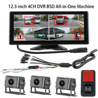 DVR HD Todo en Uno de 12.3 Pulgadas, 4 Canales de Entrada, Monitoreo de Punto Ciego BSD, Detección y Advertencia de Vehículos y Peatones