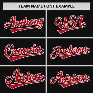 Camiseta de Softbol Personalizada con Rayas Negras, Rojas y Blancas, Mangas Raglán, Dos Botones, Auténtica - Product Image 4