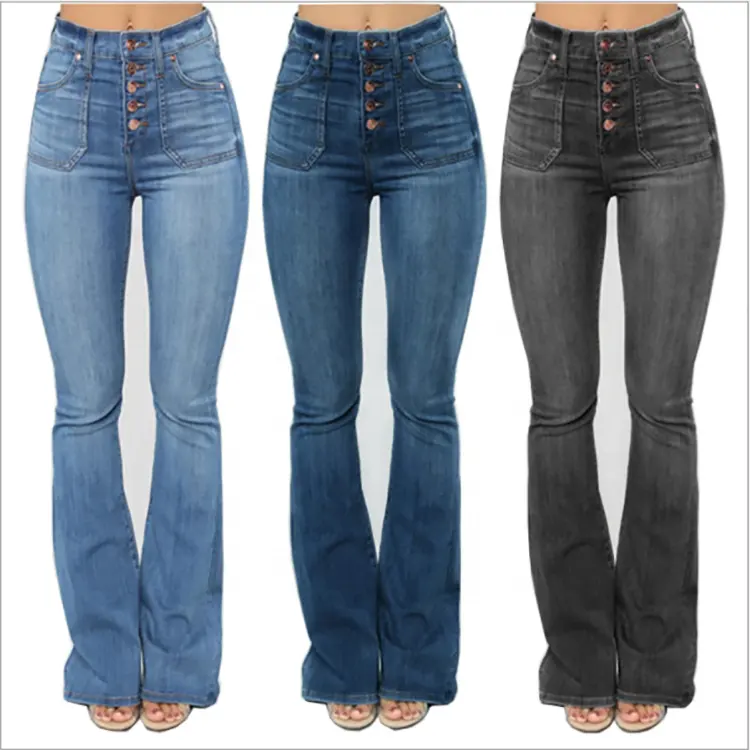WJ091 ODM OEM High waist boot cut jeans for women flare pants denim trousers women's jeans women wide leg flared denim jeans