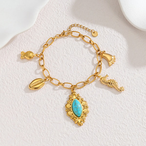 Bracelet de charme en acier inoxydable imperméable de style bohème turquoise océanique <span class=keywords><strong>ethnique</strong></span> vintage, bijoux de mode en gros pour femmes - Product Image 6