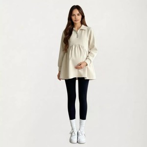 Felpa <span class=keywords><strong>Premaman</strong></span> da Donna a Maniche Lunghe con Zip a Quarto, Orlo a Peplum e Vita Impero in Spandex/Cotone Felpato - Product Image 3