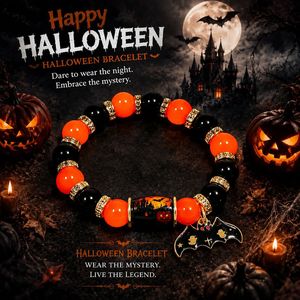 ハロウィンステンレススチール金メッキ紫オレンジビーズ付きお化け屋敷チャームブレスレットラインストーンスペーサーパンプキンバットビーズ - Product Image 3