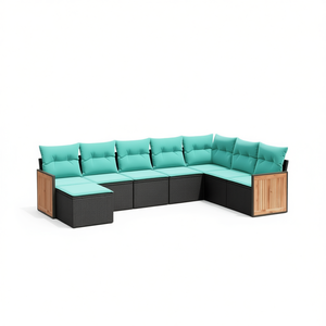 Set Divano da Esterno Moderno in Polyrattan Nero per 8 Persone con Cuscini - Design Contemporaneo - Product Image 1
