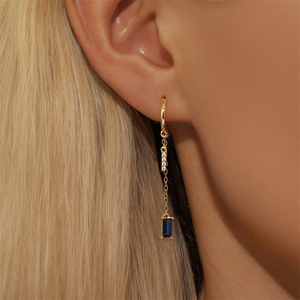 18K Gold Plated Geometric <b>White</b> Zircon 925 <b>Silver</b> French Color Tassel Hoop Earrings for Women - Product Image 6