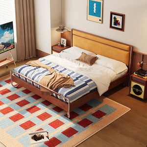 Cama de Plataforma de Madera Maciza Estilo Bauhaus de 1.8M con Cabecera Suave, Muebles de Dormitorio Modernos de Mediados de Siglo - Product Image 3