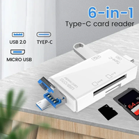 Lector de Tarjetas Multifunción 6 en 1, Convertidor OTG para Computadora y Móvil, Conversión de Tarjetas TF y SD, Adaptador de Transferencia de Alta Velocidad USB3.0 Tipo C para Cámara