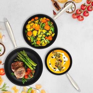 Ensemble de casseroles antiadhésives avec couvercles en verre, poignées en acier inoxydable, 3 pièces, pour cuisinières à gaz et à induction - Product Image 3