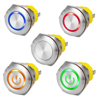 16/19/22/25mm anneau LED en acier inoxydable illuminé bouton poussoir en métal 12V étanche momentané auto-réinitialisation 3A symbole de puissance
