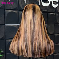 Perruques de cheveux humains lisses et droites de 14 pouces, densité élevée, perruques en dentelle HD 5x5 pour femmes noires, super double drawn, sans colle