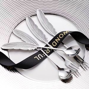Feather <b>Spoon</b> And Fork 304 Stainless Steel Dessert Utensils For <b>Coffee</b> Fruit Bird's Nest Gift - Product Image 2